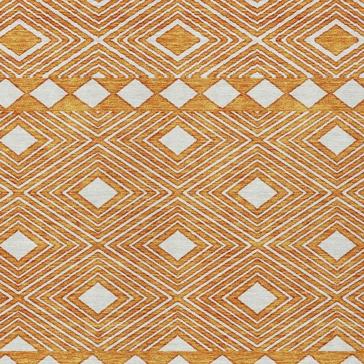 9' X 12' Orange And Ivory Geometric Washable Indoor Outdoor Area Rug