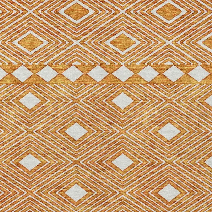10' X 14' Orange And Ivory Geometric Washable Indoor Outdoor Area Rug