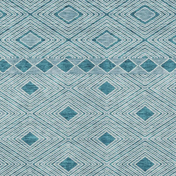 5' X 8' Teal Blue And Aqua Geometric Washable Indoor Outdoor Area Rug
