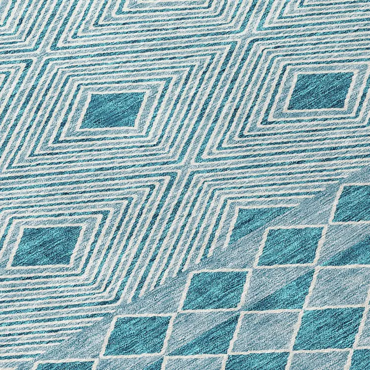 8' Teal Blue And Aqua Round Geometric Washable Indoor Outdoor Area Rug