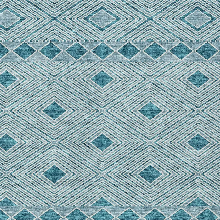 8' X 10' Teal Blue And Aqua Geometric Washable Indoor Outdoor Area Rug