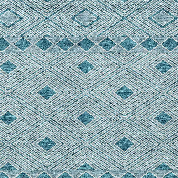 9' X 12' Teal Blue And Aqua Geometric Washable Indoor Outdoor Area Rug