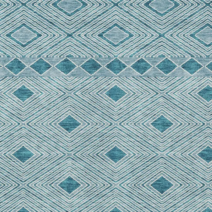 10' X 14' Teal Blue And Aqua Geometric Washable Indoor Outdoor Area Rug