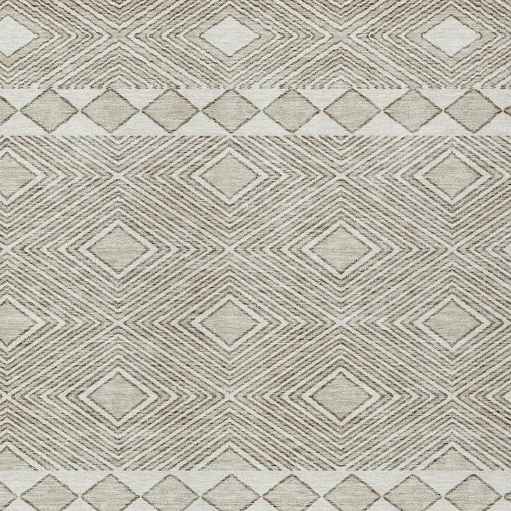 3' X 5' Taupe And Ivory Geometric Washable Indoor Outdoor Area Rug