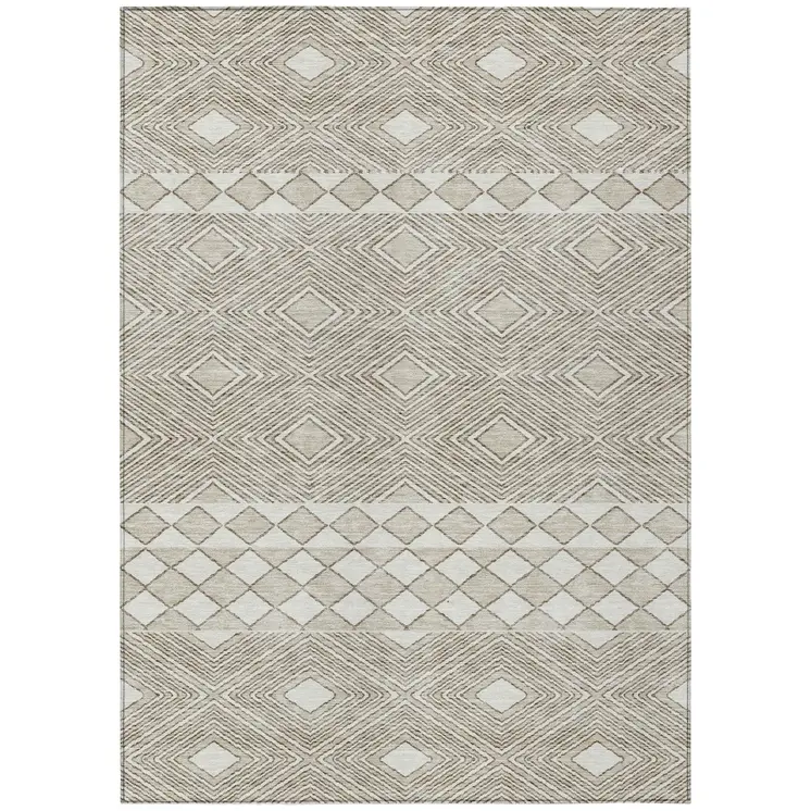 5' X 8' Taupe And Ivory Geometric Washable Indoor Outdoor Area Rug