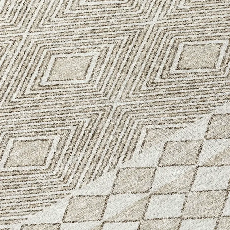 8' Taupe And Ivory Round Geometric Washable Indoor Outdoor Area Rug