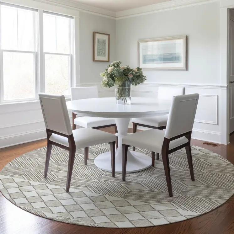 8' Taupe And Ivory Round Geometric Washable Indoor Outdoor Area Rug