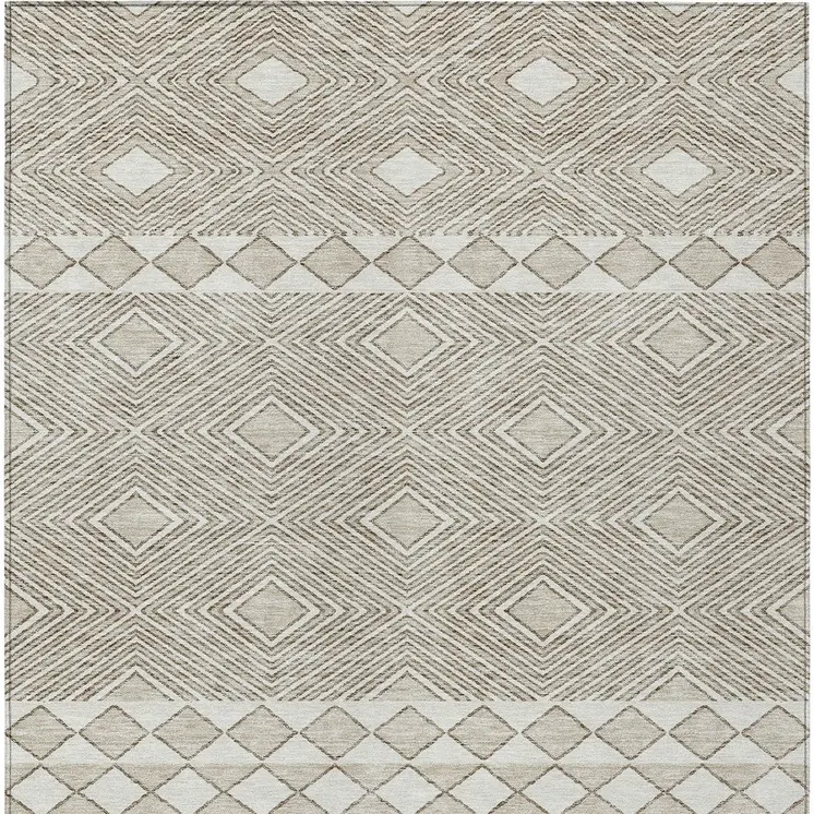 8' X 10' Taupe And Ivory Geometric Washable Indoor Outdoor Area Rug