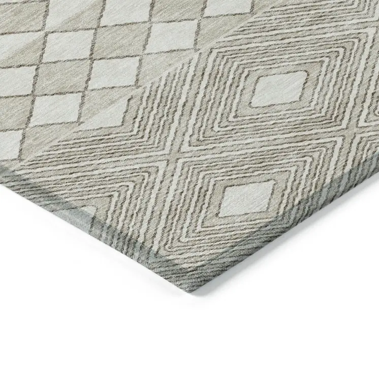 9' X 12' Taupe And Ivory Geometric Washable Indoor Outdoor Area Rug