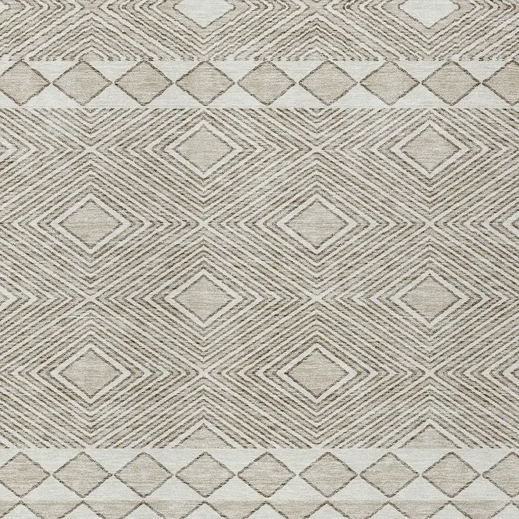 9' X 12' Taupe And Ivory Geometric Washable Indoor Outdoor Area Rug