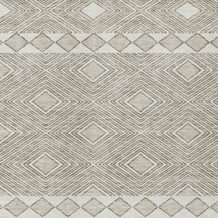 10' X 14' Taupe And Ivory Geometric Washable Indoor Outdoor Area Rug