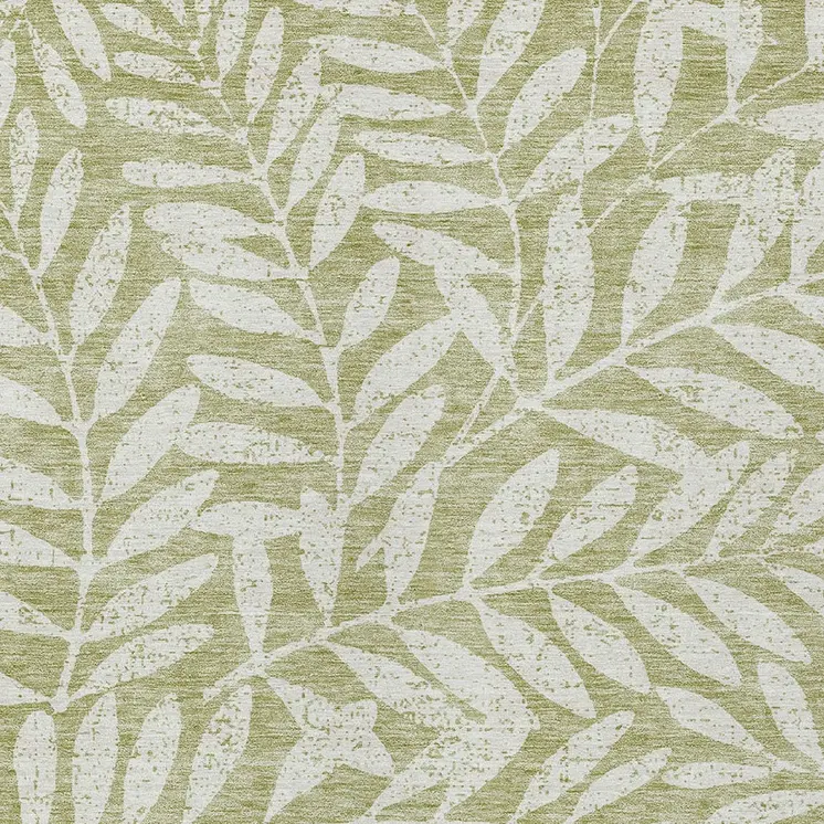 5' X 8' Artichoke Green And Ivory Floral Washable Indoor Outdoor Area Rug