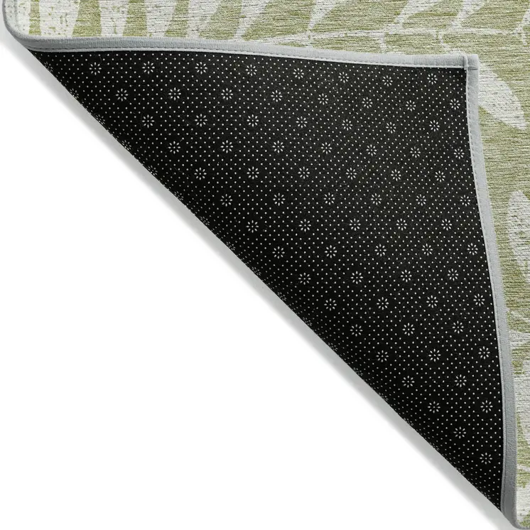 10' X 14' Artichoke Green And Ivory Floral Washable Indoor Outdoor Area Rug