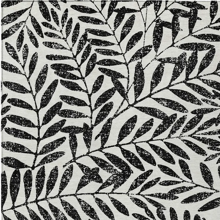3' X 5' Black And Ivory Floral Washable Indoor Outdoor Area Rug