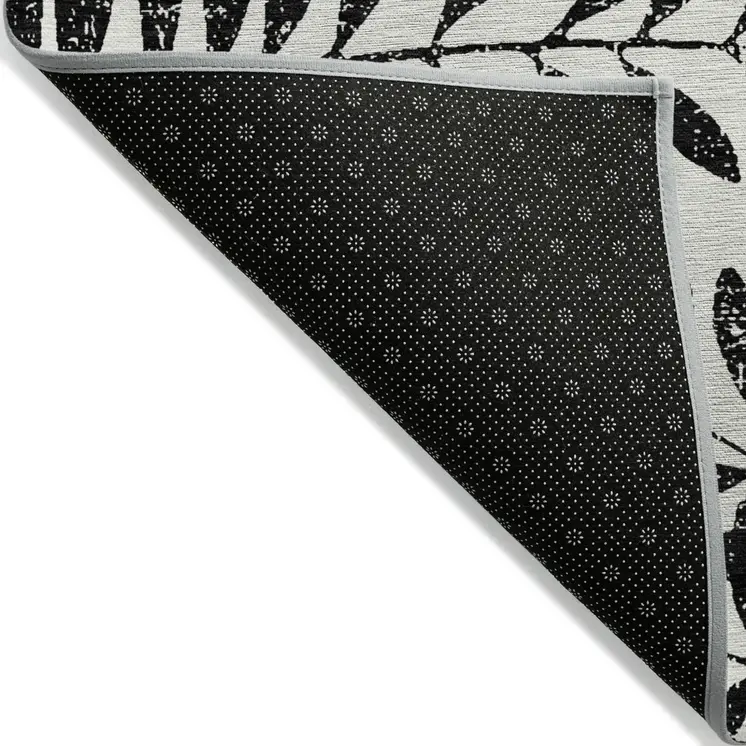 8' X 10' Black And Ivory Floral Washable Indoor Outdoor Area Rug