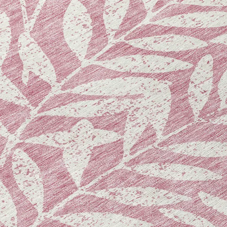 8' Blush And Ivory Round Floral Washable Indoor Outdoor Area Rug