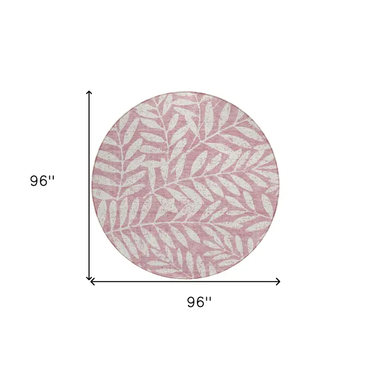 8' Blush And Ivory Round Floral Washable Indoor Outdoor Area Rug