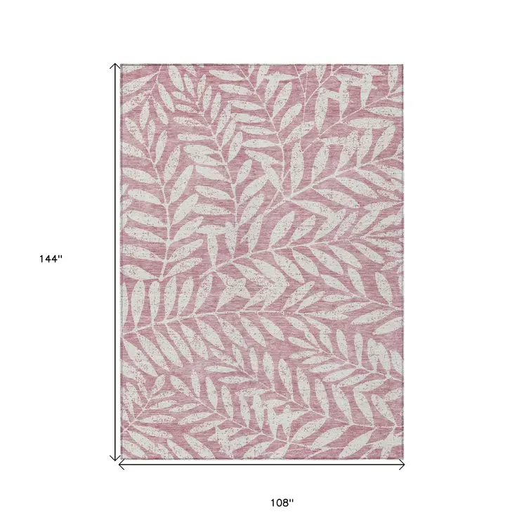 9' X 12' Blush And Ivory Floral Washable Indoor Outdoor Area Rug