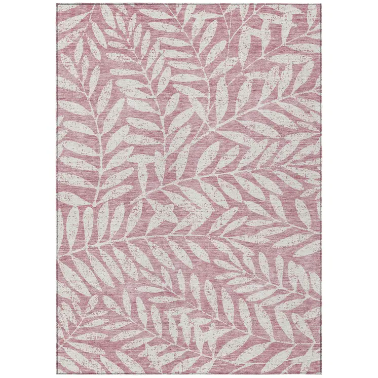 9' X 12' Blush And Ivory Floral Washable Indoor Outdoor Area Rug