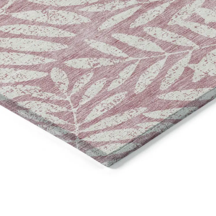 9' X 12' Blush And Ivory Floral Washable Indoor Outdoor Area Rug