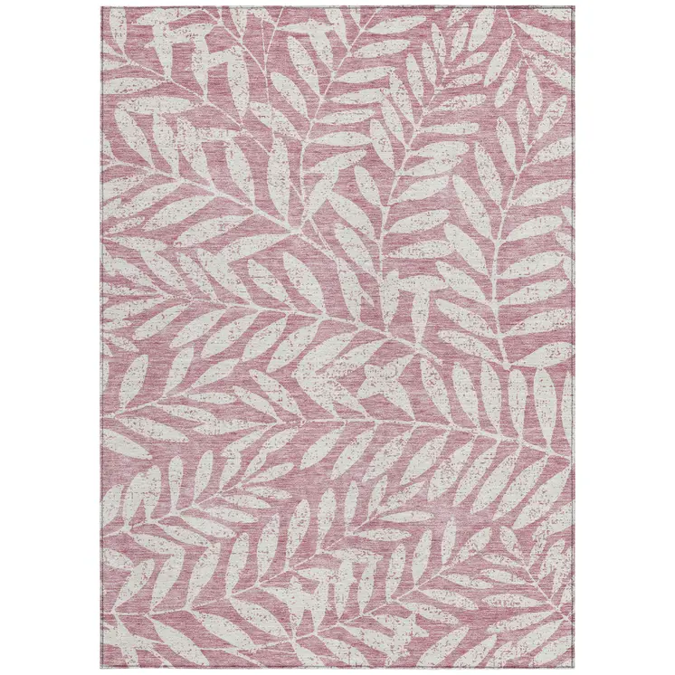 9' X 12' Blush And Ivory Floral Washable Indoor Outdoor Area Rug