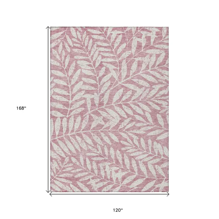 10' X 14' Blush And Ivory Floral Washable Indoor Outdoor Area Rug