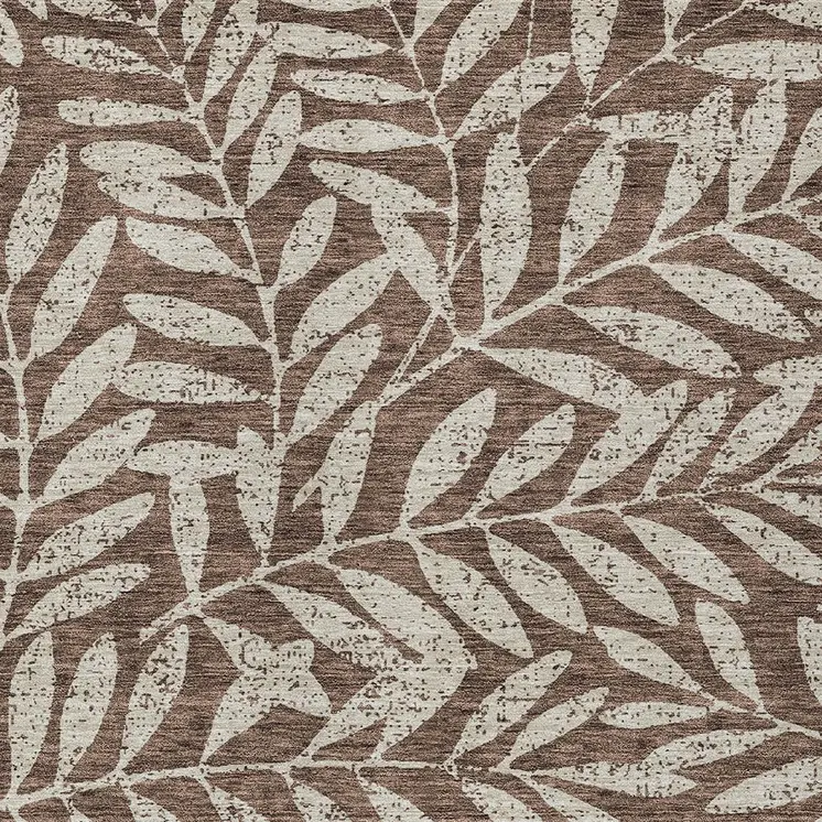 9' X 12' Brown And Beige Floral Washable Indoor Outdoor Area Rug