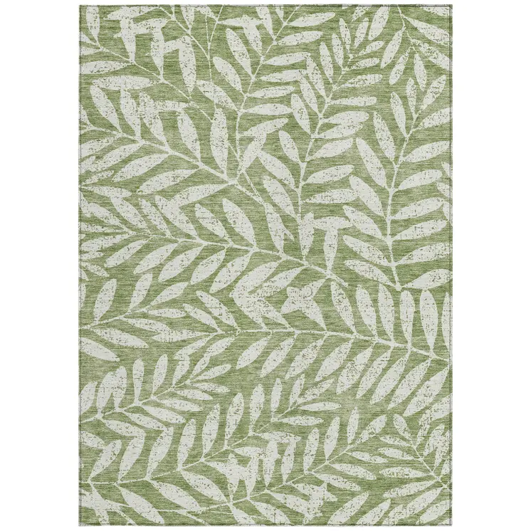 3' X 5' Green And Ivory Floral Washable Indoor Outdoor Area Rug
