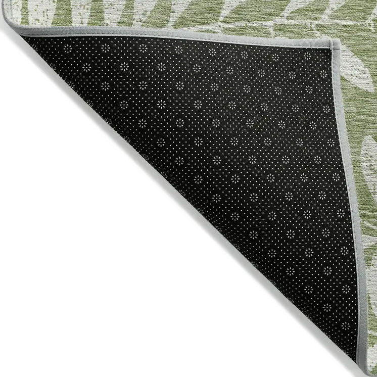 3' X 5' Green And Ivory Floral Washable Indoor Outdoor Area Rug