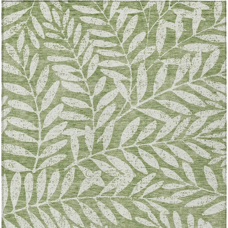 3' X 5' Green And Ivory Floral Washable Indoor Outdoor Area Rug