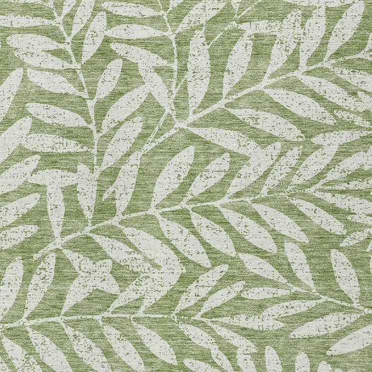 10' X 14' Green And Ivory Floral Washable Indoor Outdoor Area Rug