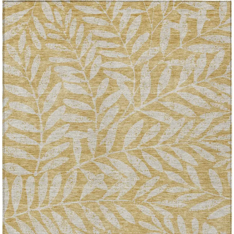 3' X 5' Gold And Gray Floral Washable Indoor Outdoor Area Rug