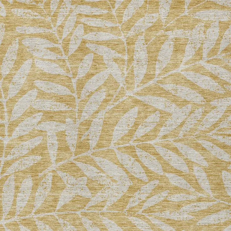 5' X 8' Gold And Gray Floral Washable Indoor Outdoor Area Rug