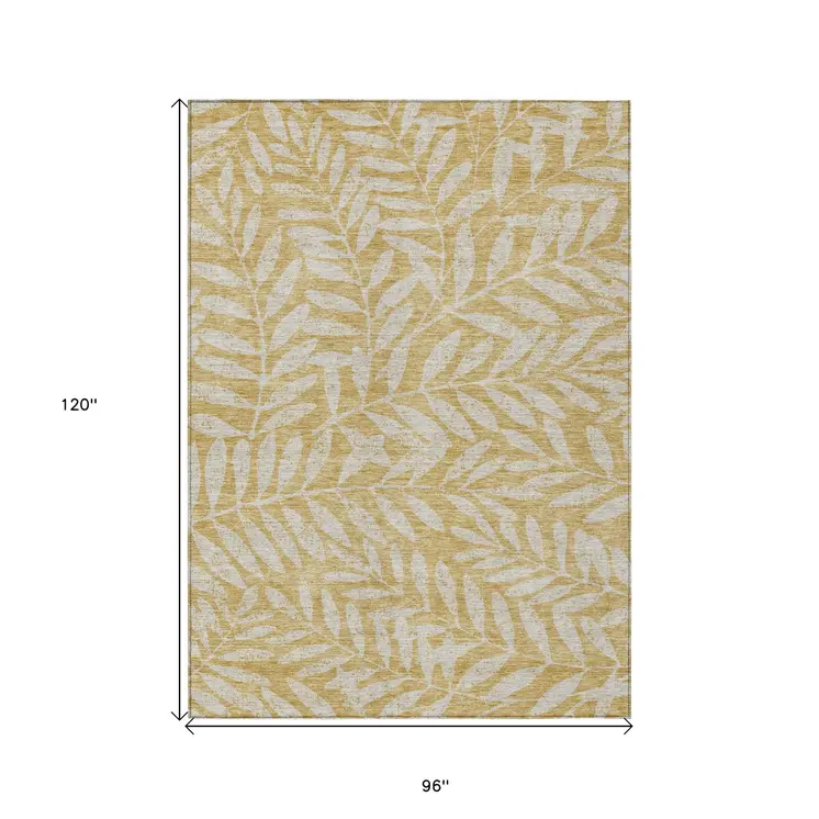 8' X 10' Gold And Gray Floral Washable Indoor Outdoor Area Rug
