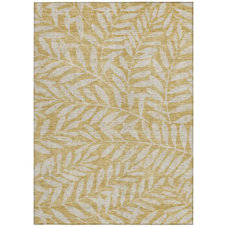 8' X 10' Gold And Gray Floral Washable Indoor Outdoor Area Rug