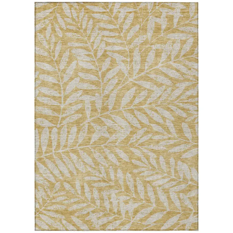 10' X 14' Gold And Gray Floral Washable Indoor Outdoor Area Rug