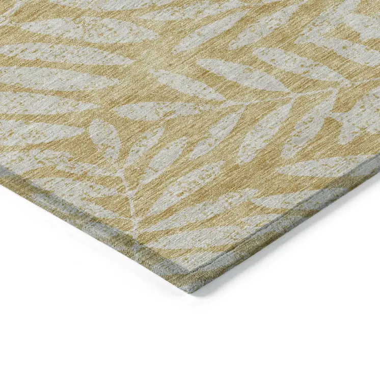 10' X 14' Gold And Gray Floral Washable Indoor Outdoor Area Rug