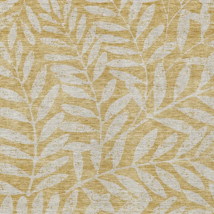 10' X 14' Gold And Gray Floral Washable Indoor Outdoor Area Rug