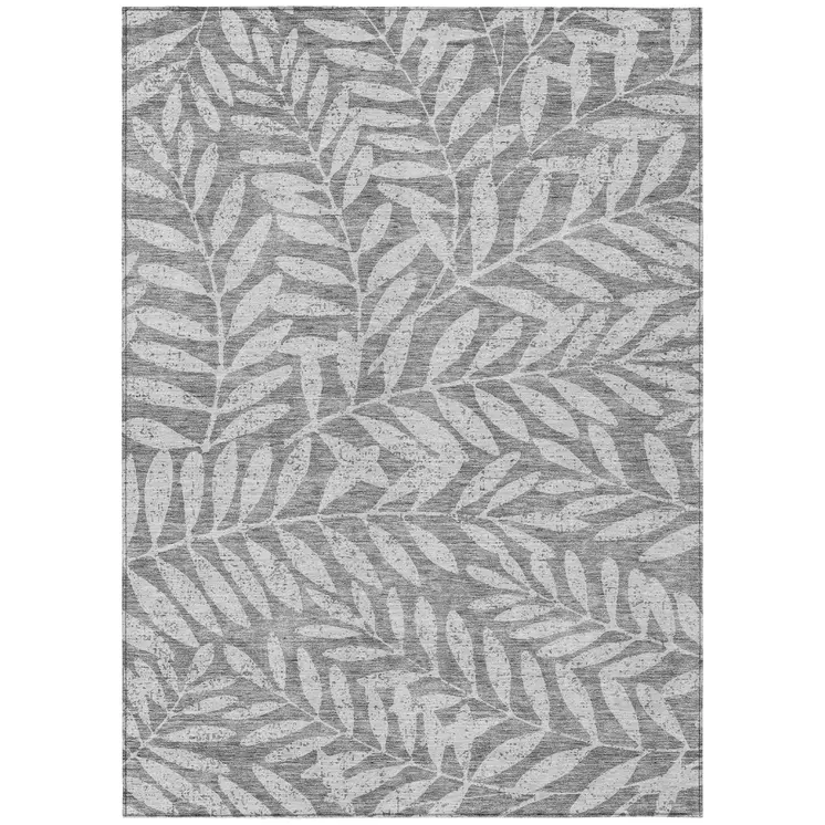 3' X 5' Gray And Light Gray Floral Washable Indoor Outdoor Area Rug