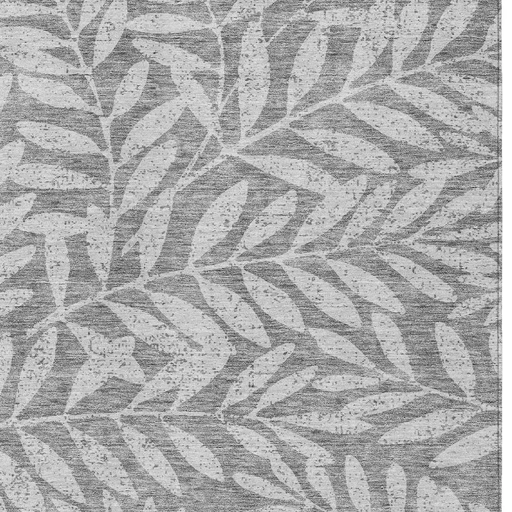 3' X 5' Gray And Light Gray Floral Washable Indoor Outdoor Area Rug