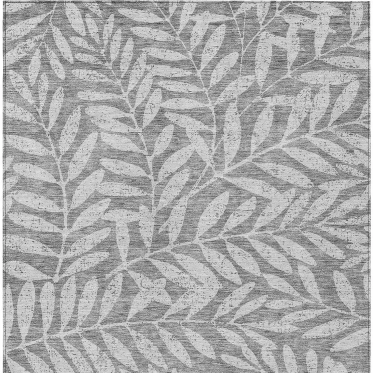 8' X 10' Gray And Light Gray Floral Washable Indoor Outdoor Area Rug