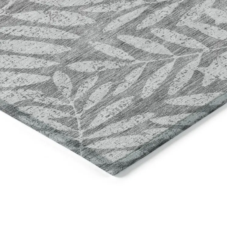 8' X 10' Gray And Light Gray Floral Washable Indoor Outdoor Area Rug