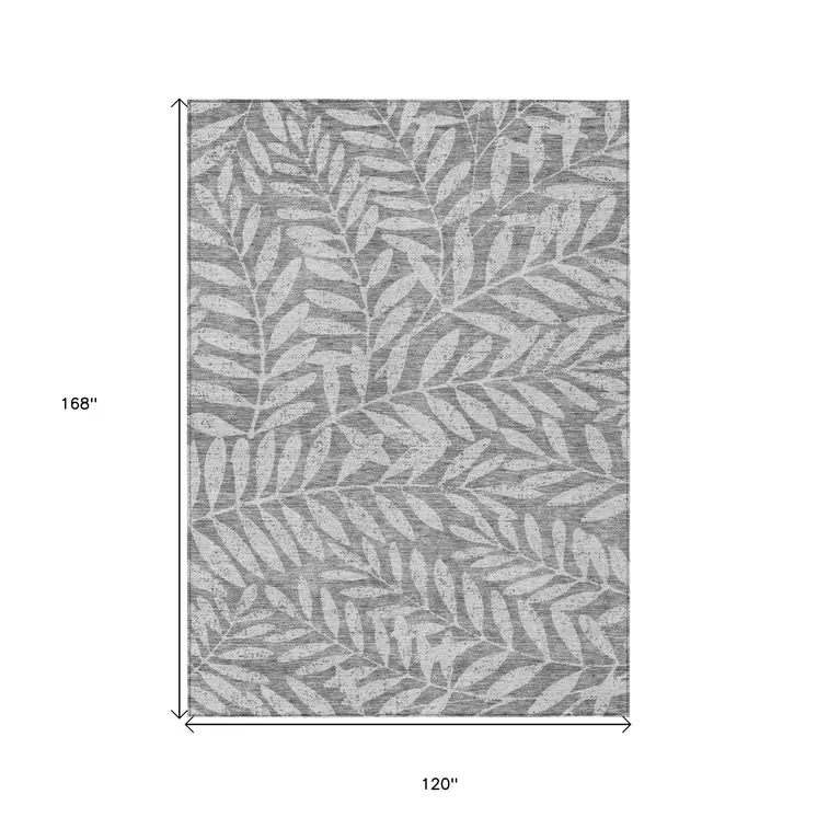 10' X 14' Gray And Light Gray Floral Washable Indoor Outdoor Area Rug
