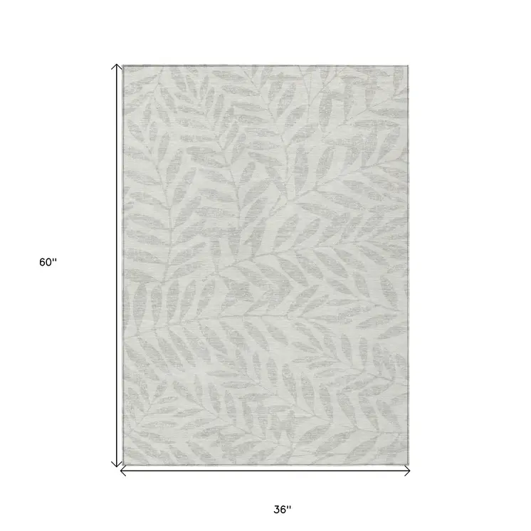 3' X 5' Ivory And Gray Floral Washable Indoor Outdoor Area Rug