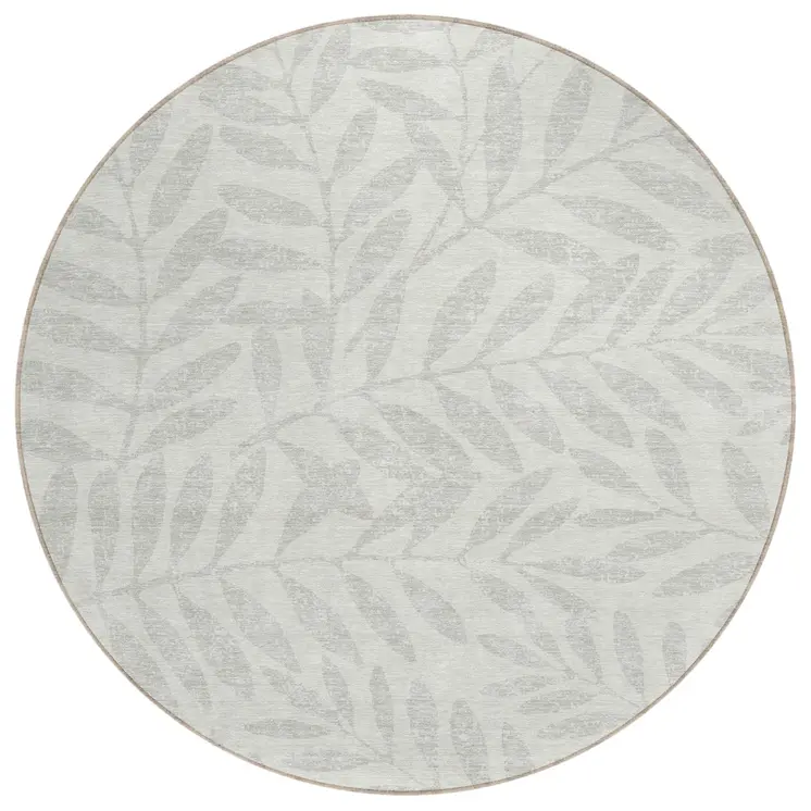 8' Ivory And Gray Round Floral Washable Indoor Outdoor Area Rug