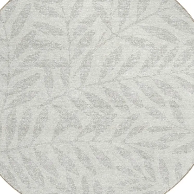 8' Ivory And Gray Round Floral Washable Indoor Outdoor Area Rug
