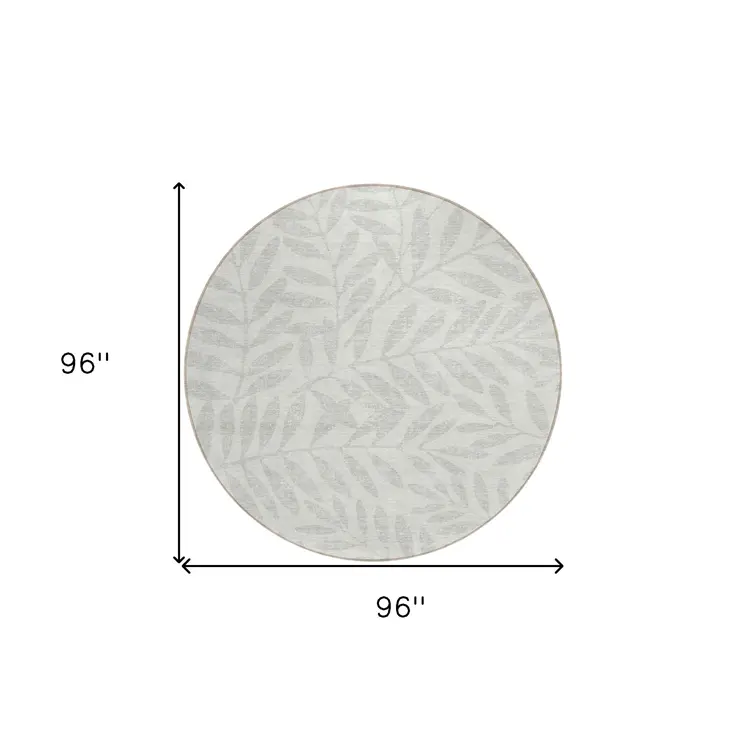 8' Ivory And Gray Round Floral Washable Indoor Outdoor Area Rug