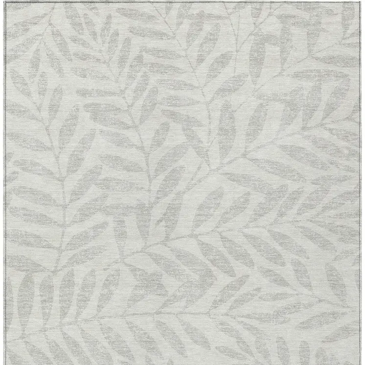 8' X 10' Ivory And Gray Floral Washable Indoor Outdoor Area Rug