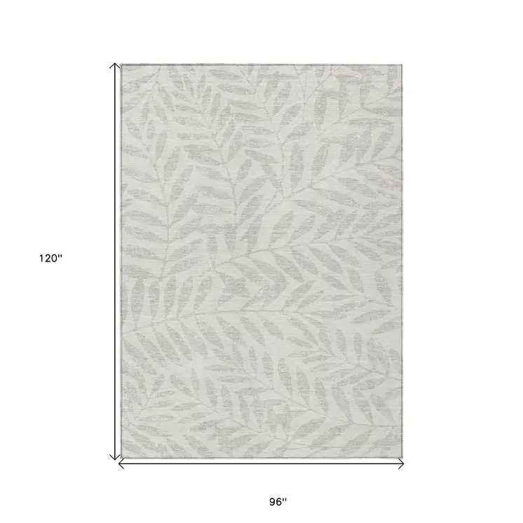 8' X 10' Ivory And Gray Floral Washable Indoor Outdoor Area Rug