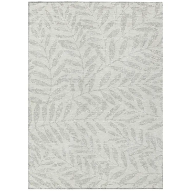 8' X 10' Ivory And Gray Floral Washable Indoor Outdoor Area Rug
